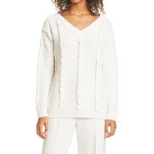 Club Monaco Sweater Size XXS V Neck Long Sleeve Pullover Textured Cream Staple